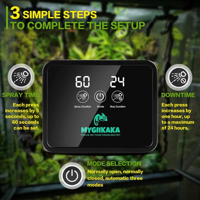 MYGIIKAKA Reptile Smart Mister, Reptile Humidifiers Misting System Automatic with Timer, Terrariums Humidifier with 360°Adjustable Misting Nozzles, Spray Kit for Rainforest Plants Amphibian - Image 2